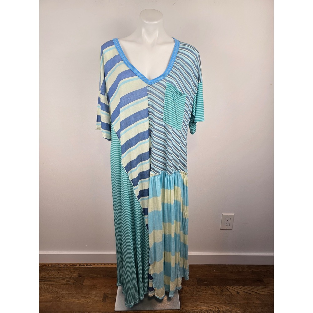 Free People Beach Combo Striped Patchwork Maxi Dress Blue OB1912438 Women M